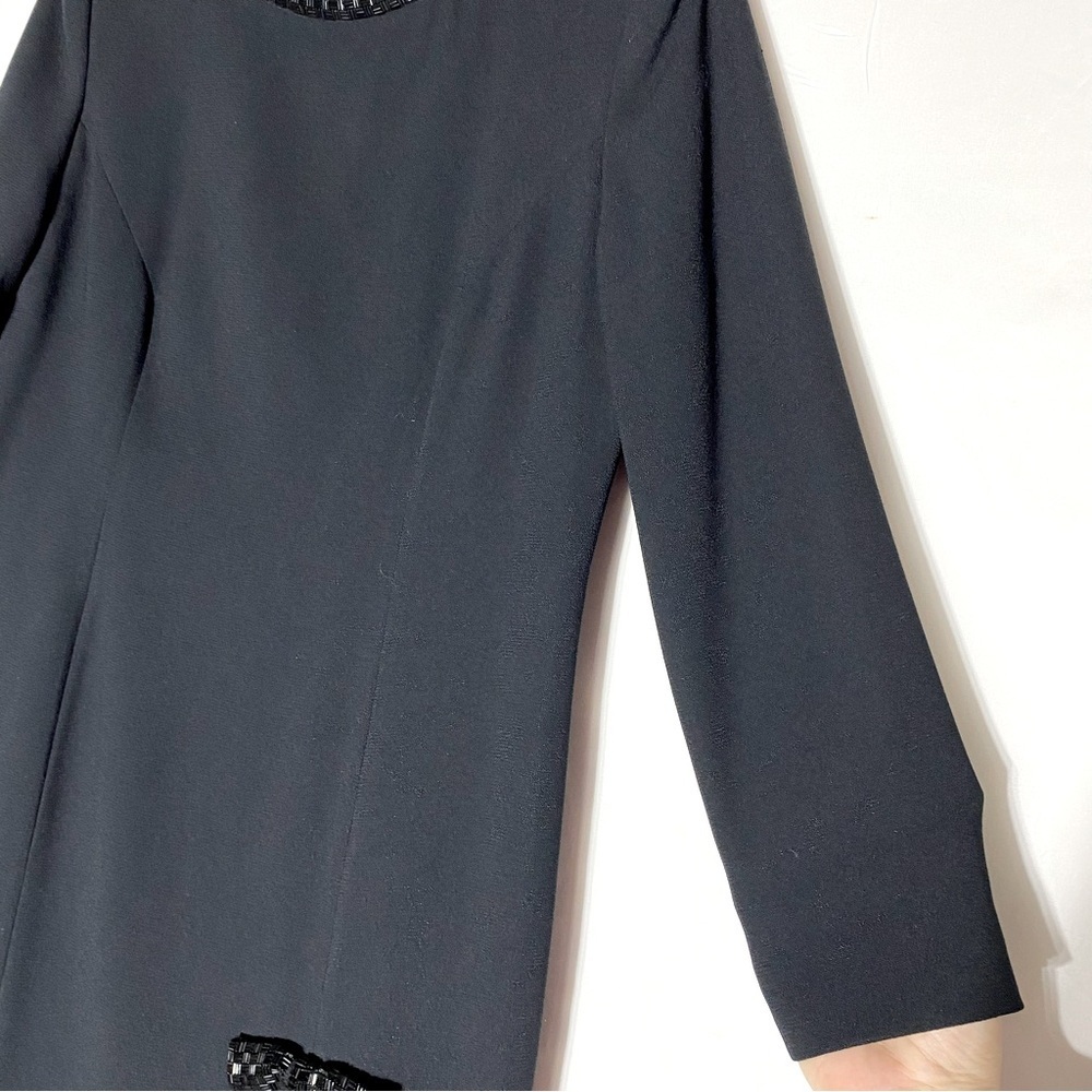 Vintage Simon Chang Black Long Sleeve Midi Dress With Slit And beaded Trim 8 - Picture 12 of 16